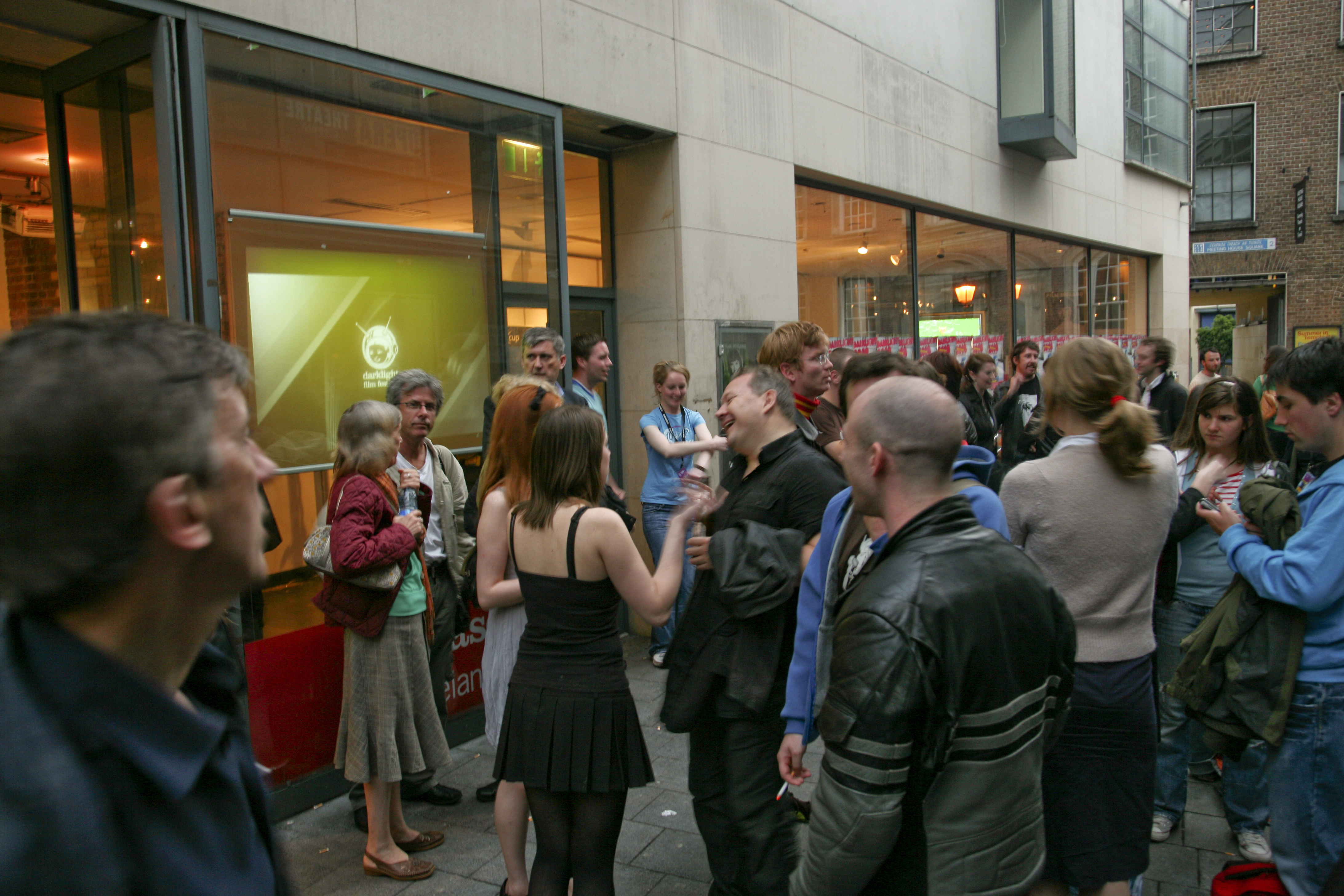 Crowd outside the Darklight Festival 2008 launch, Meeting House Square, Temple Bar